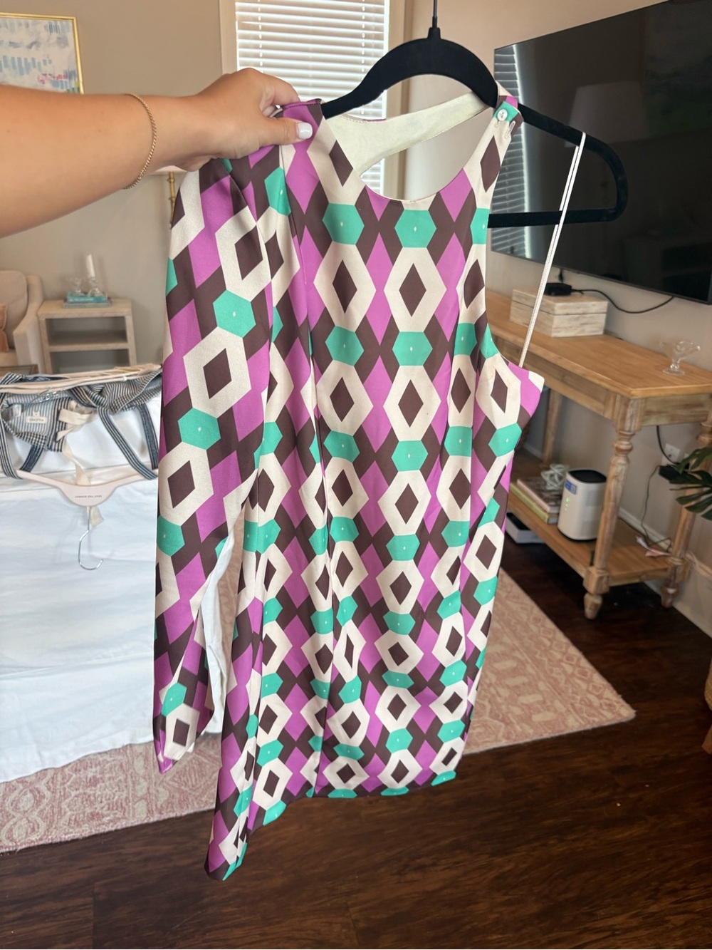 Zara Purple, Teal & Cream Geometric Shift Dress